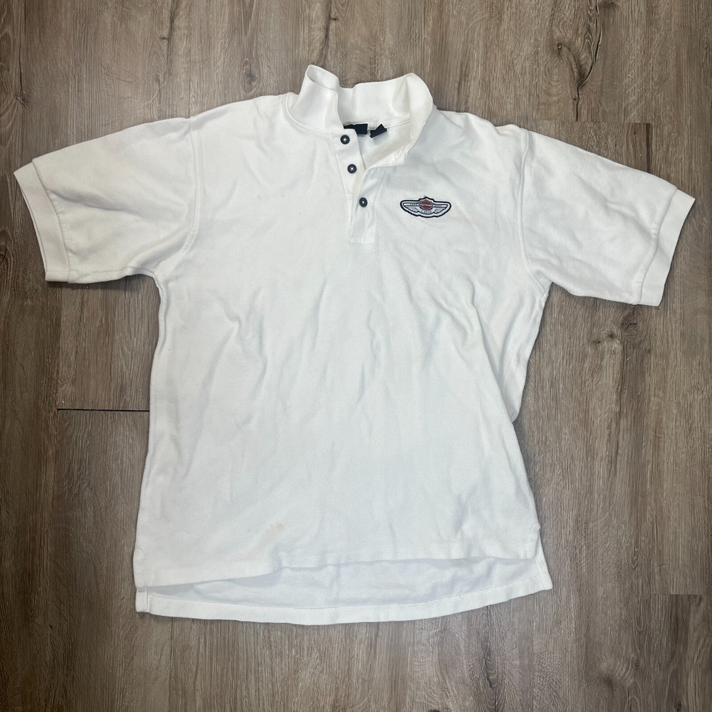 VTG Harley Davidson Men's Polo White Size Large Short Sleeve Vintage Made in USA